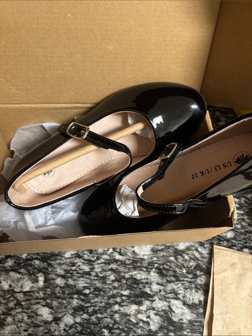 Girls' Black Patent Mary Jane Dress Shoes with Gold Buckle
